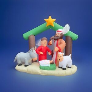 Inflatable Nativity Scene with Mary, Joseph, Baby Jesus, Animals 7 Wide Lighted